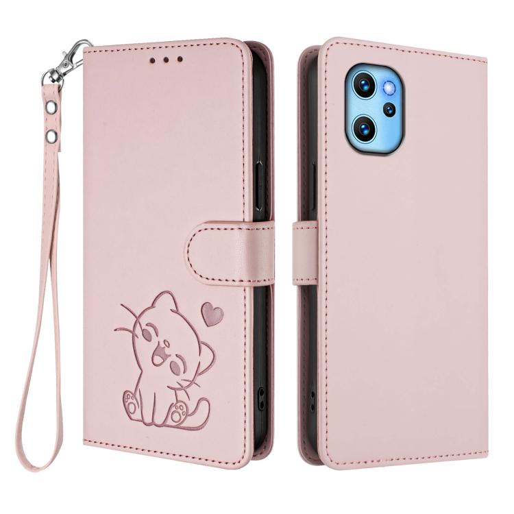 Embossed Heart Cat Leather Phone Case with Hand Strap, For Umidigi Power 7 Max