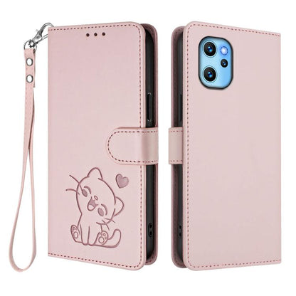 Embossed Heart Cat Leather Phone Case with Hand Strap, For Umidigi Power 7 Max