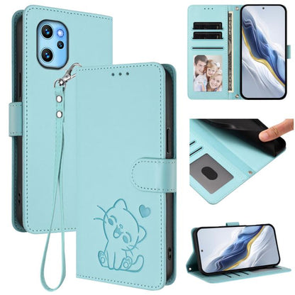 Embossed Heart Cat Leather Phone Case with Hand Strap, For Umidigi Power 7 Max