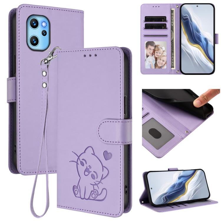 Embossed Heart Cat Leather Phone Case with Hand Strap, For Umidigi Power 7 Max