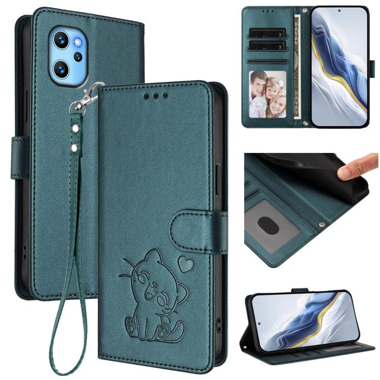 Embossed Heart Cat Leather Phone Case with Hand Strap, For Umidigi Power 7 Max