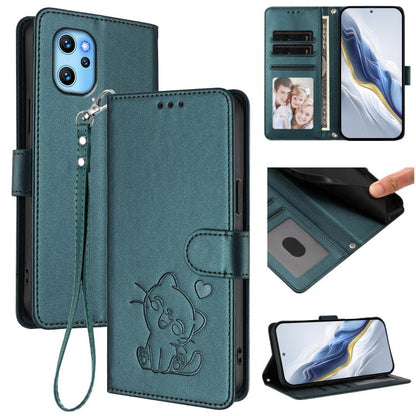 Embossed Heart Cat Leather Phone Case with Hand Strap, For Umidigi Power 7 Max