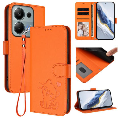 Embossed Heart Cat Leather Phone Case with Hand Strap, For Xiaomi Poco M7 4G 169mm, For Redmi 15 5G Global / 15 4G SEA 169.5mm, For Redmi 15 5G / 4G EU 171mm, For Redmi 15C 5G / 4G Global 171mm / Poco C85 4G, For Redmi 13 4G / 5G / 13x / Xiaomi Poco M6...