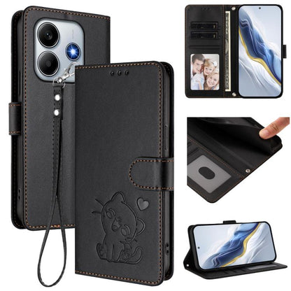 Embossed Heart Cat Leather Phone Case with Hand Strap, For Xiaomi Poco M7 4G 169mm, For Redmi 15 5G Global / 15 4G SEA 169.5mm, For Redmi 15 5G / 4G EU 171mm, For Redmi 15C 5G / 4G Global 171mm / Poco C85 4G, For Redmi 13 4G / 5G / 13x / Xiaomi Poco M6...