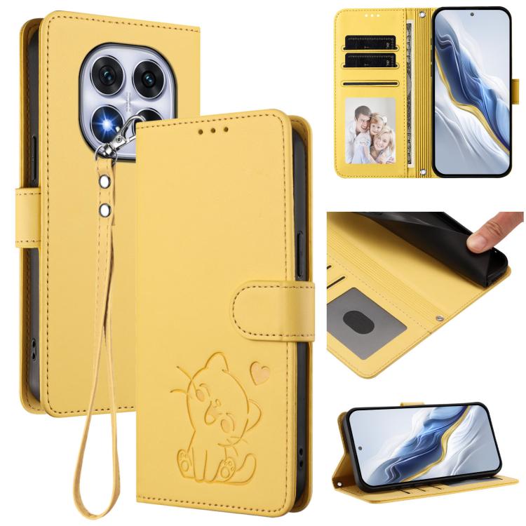 Embossed Heart Cat Leather Phone Case with Hand Strap, For Xiaomi Poco M7 4G 169mm, For Redmi 15 5G Global / 15 4G SEA 169.5mm, For Redmi 15 5G / 4G EU 171mm, For Redmi 15C 5G / 4G Global 171mm / Poco C85 4G, For Redmi 13 4G / 5G / 13x / Xiaomi Poco M6...