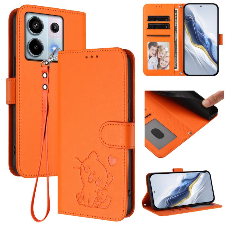 Embossed Heart Cat Leather Phone Case with Hand Strap, For Redmi Note 14 5G India / Xiaomi M7 Pro 5G, For Redmi Note 14 Pro 4G Global, For Redmi Note 14 4G 163.25mm, For Redmi A4 5G / A3 Pro / 14C 4G / 14R, For Redmi K70 Ultra 5G                       ...