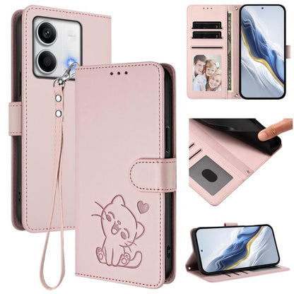 Embossed Heart Cat Leather Phone Case with Hand Strap, For Redmi Note 13 5G Global, For Redmi Note 13 Pro+ 5G Global, For Redmi 12 4G / 5G / Note 12R, For Redmi K50i / Note 12T Pro, For Redmi Note 12 Turbo 5G / Xiaomi Poco F5, For Redmi K60 / K60 Pro  ...