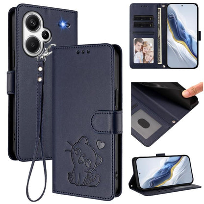 Embossed Heart Cat Leather Phone Case with Hand Strap, For Redmi Note 13 5G Global, For Redmi Note 13 Pro+ 5G Global, For Redmi 12 4G / 5G / Note 12R, For Redmi K50i / Note 12T Pro, For Redmi Note 12 Turbo 5G / Xiaomi Poco F5, For Redmi K60 / K60 Pro  ...