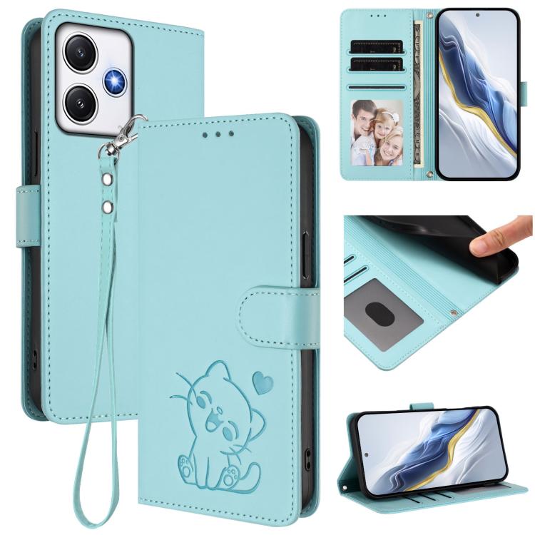 Embossed Heart Cat Leather Phone Case with Hand Strap, For Redmi Note 13 5G Global, For Redmi Note 13 Pro+ 5G Global, For Redmi 12 4G / 5G / Note 12R, For Redmi K50i / Note 12T Pro, For Redmi Note 12 Turbo 5G / Xiaomi Poco F5, For Redmi K60 / K60 Pro  ...