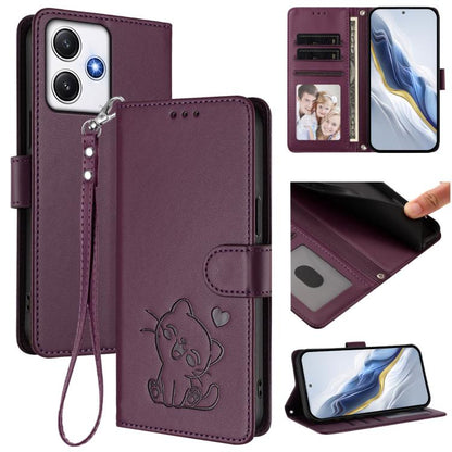 Embossed Heart Cat Leather Phone Case with Hand Strap, For Redmi Note 13 5G Global, For Redmi Note 13 Pro+ 5G Global, For Redmi 12 4G / 5G / Note 12R, For Redmi K50i / Note 12T Pro, For Redmi Note 12 Turbo 5G / Xiaomi Poco F5, For Redmi K60 / K60 Pro  ...
