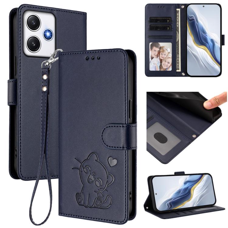 Embossed Heart Cat Leather Phone Case with Hand Strap, For Redmi Note 13 5G Global, For Redmi Note 13 Pro+ 5G Global, For Redmi 12 4G / 5G / Note 12R, For Redmi K50i / Note 12T Pro, For Redmi Note 12 Turbo 5G / Xiaomi Poco F5, For Redmi K60 / K60 Pro  ...