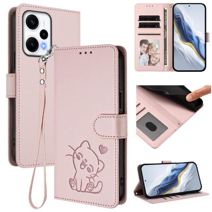 Embossed Heart Cat Leather Phone Case with Hand Strap, For Redmi Note 13 5G Global, For Redmi Note 13 Pro+ 5G Global, For Redmi 12 4G / 5G / Note 12R, For Redmi K50i / Note 12T Pro, For Redmi Note 12 Turbo 5G / Xiaomi Poco F5, For Redmi K60 / K60 Pro  ...