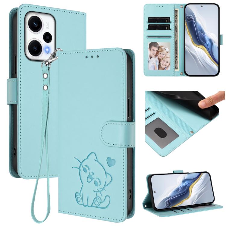 Embossed Heart Cat Leather Phone Case with Hand Strap, For Redmi Note 13 5G Global, For Redmi Note 13 Pro+ 5G Global, For Redmi 12 4G / 5G / Note 12R, For Redmi K50i / Note 12T Pro, For Redmi Note 12 Turbo 5G / Xiaomi Poco F5, For Redmi K60 / K60 Pro  ...