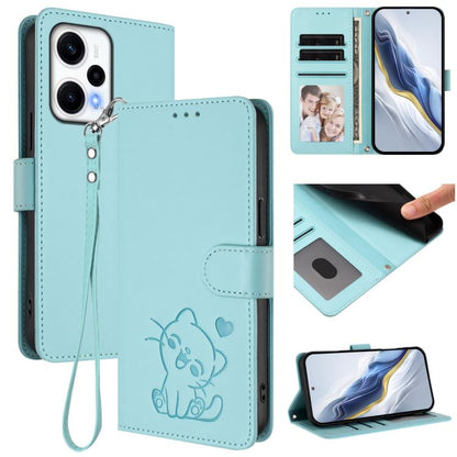 Embossed Heart Cat Leather Phone Case with Hand Strap, For Redmi Note 13 5G Global, For Redmi Note 13 Pro+ 5G Global, For Redmi 12 4G / 5G / Note 12R, For Redmi K50i / Note 12T Pro, For Redmi Note 12 Turbo 5G / Xiaomi Poco F5, For Redmi K60 / K60 Pro  ...