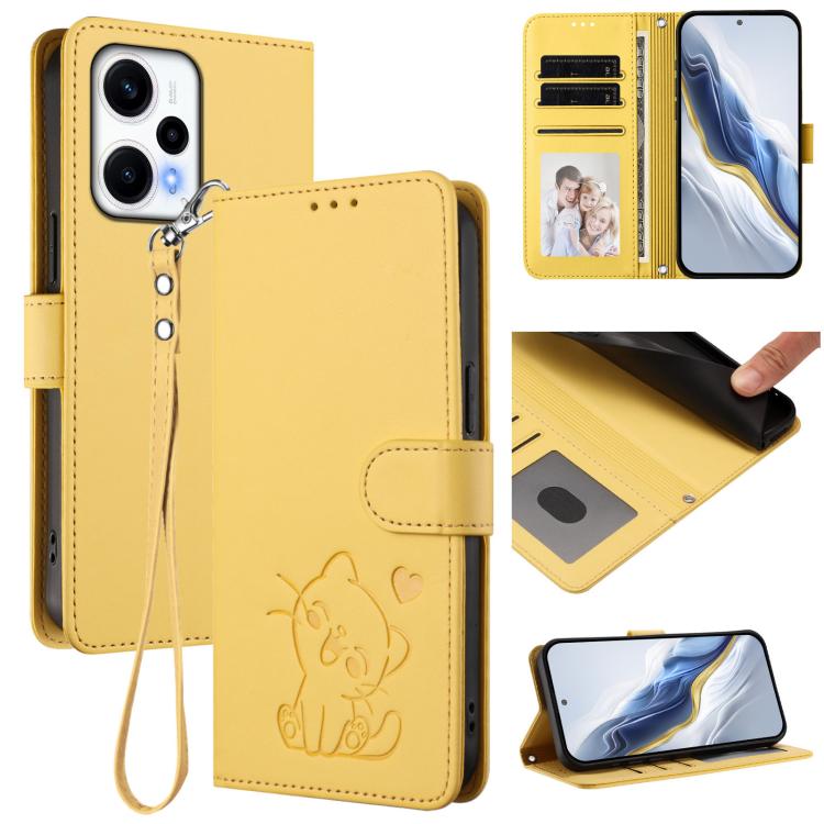 Embossed Heart Cat Leather Phone Case with Hand Strap, For Redmi Note 13 5G Global, For Redmi Note 13 Pro+ 5G Global, For Redmi 12 4G / 5G / Note 12R, For Redmi K50i / Note 12T Pro, For Redmi Note 12 Turbo 5G / Xiaomi Poco F5, For Redmi K60 / K60 Pro  ...