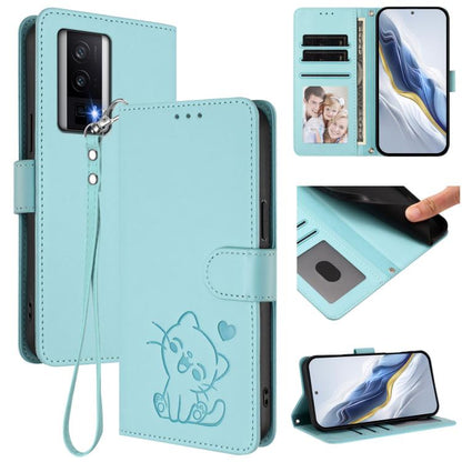 Embossed Heart Cat Leather Phone Case with Hand Strap, For Redmi Note 13 5G Global, For Redmi Note 13 Pro+ 5G Global, For Redmi 12 4G / 5G / Note 12R, For Redmi K50i / Note 12T Pro, For Redmi Note 12 Turbo 5G / Xiaomi Poco F5, For Redmi K60 / K60 Pro  ...