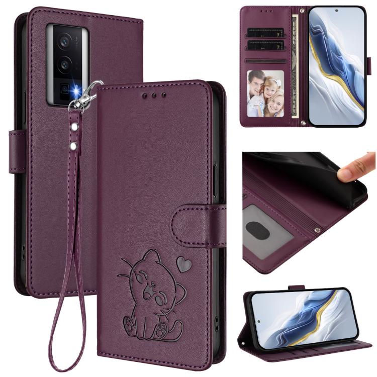 Embossed Heart Cat Leather Phone Case with Hand Strap, For Redmi Note 13 5G Global, For Redmi Note 13 Pro+ 5G Global, For Redmi 12 4G / 5G / Note 12R, For Redmi K50i / Note 12T Pro, For Redmi Note 12 Turbo 5G / Xiaomi Poco F5, For Redmi K60 / K60 Pro  ...