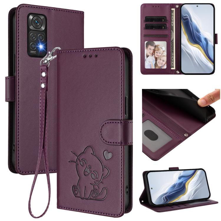 Embossed Heart Cat Leather Phone Case with Hand Strap, For Redmi Note 13 5G Global, For Redmi Note 13 Pro+ 5G Global, For Redmi 12 4G / 5G / Note 12R, For Redmi K50i / Note 12T Pro, For Redmi Note 12 Turbo 5G / Xiaomi Poco F5, For Redmi K60 / K60 Pro  ...