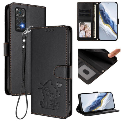 Embossed Heart Cat Leather Phone Case with Hand Strap, For Redmi Note 13 5G Global, For Redmi Note 13 Pro+ 5G Global, For Redmi 12 4G / 5G / Note 12R, For Redmi K50i / Note 12T Pro, For Redmi Note 12 Turbo 5G / Xiaomi Poco F5, For Redmi K60 / K60 Pro  ...