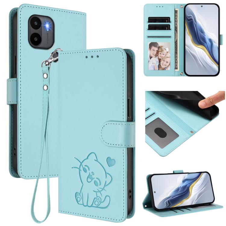Embossed Heart Cat Leather Phone Case with Hand Strap, For Redmi Note 13 5G Global, For Redmi Note 13 Pro+ 5G Global, For Redmi 12 4G / 5G / Note 12R, For Redmi K50i / Note 12T Pro, For Redmi Note 12 Turbo 5G / Xiaomi Poco F5, For Redmi K60 / K60 Pro  ...