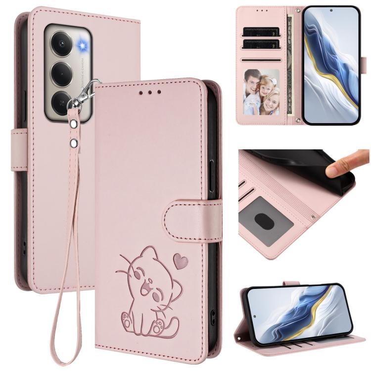 Embossed Heart Cat Leather Phone Case with Hand Strap, For Xiaomi Poco M7 4G 169mm, For Redmi 15 5G Global / 15 4G SEA 169.5mm, For Redmi 15 5G / 4G EU 171mm, For Redmi 15C 5G / 4G Global 171mm / Poco C85 4G, For Redmi 13 4G / 5G / 13x / Xiaomi Poco M6...