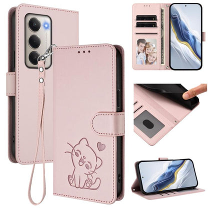 Embossed Heart Cat Leather Phone Case with Hand Strap, For Xiaomi Poco M7 4G 169mm, For Redmi 15 5G Global / 15 4G SEA 169.5mm, For Redmi 15 5G / 4G EU 171mm, For Redmi 15C 5G / 4G Global 171mm / Poco C85 4G, For Redmi 13 4G / 5G / 13x / Xiaomi Poco M6...