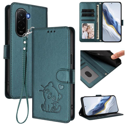 Embossed Heart Cat Leather Phone Case with Hand Strap, For Xiaomi Poco M7 4G 169mm, For Redmi 15 5G Global / 15 4G SEA 169.5mm, For Redmi 15 5G / 4G EU 171mm, For Redmi 15C 5G / 4G Global 171mm / Poco C85 4G, For Redmi 13 4G / 5G / 13x / Xiaomi Poco M6...