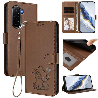 Embossed Heart Cat Leather Phone Case with Hand Strap, For Xiaomi Poco M7 4G 169mm, For Redmi 15 5G Global / 15 4G SEA 169.5mm, For Redmi 15 5G / 4G EU 171mm, For Redmi 15C 5G / 4G Global 171mm / Poco C85 4G, For Redmi 13 4G / 5G / 13x / Xiaomi Poco M6...