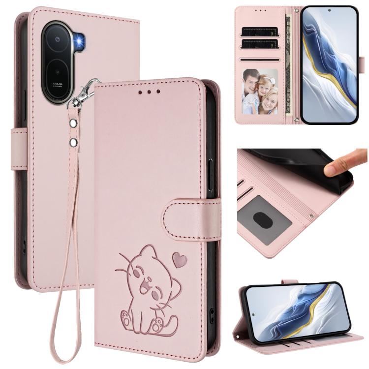 Embossed Heart Cat Leather Phone Case with Hand Strap, For Redmi A5 4G 171.7mm / Xiaomi Poco C71, For Redmi K90 Max 5G, For Redmi A7 Pro 4G / 5G 171mm / Poco C85x 5G, For Redmi 15a 5G, For Redmi Turbo 5 Max 5G / Poco X8 Pro Max 5G                      ...