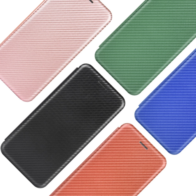 Carbon-fiber texture flip phone case colors: pink, green, black, blue, tan