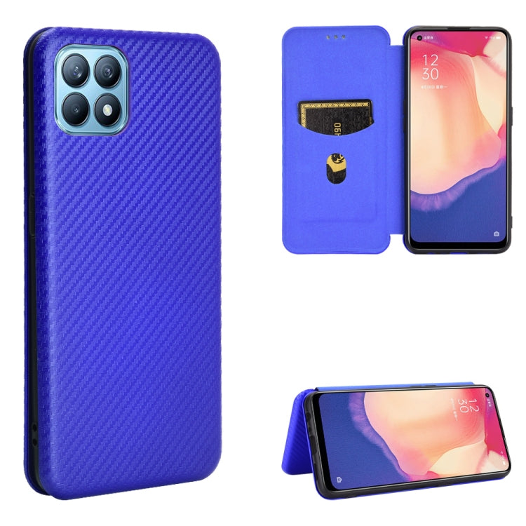 Blue carbon-fiber texture magnetic flip phone case with card slot and stand