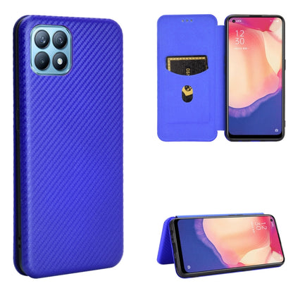 Blue carbon-fiber texture magnetic flip phone case with card slot and stand