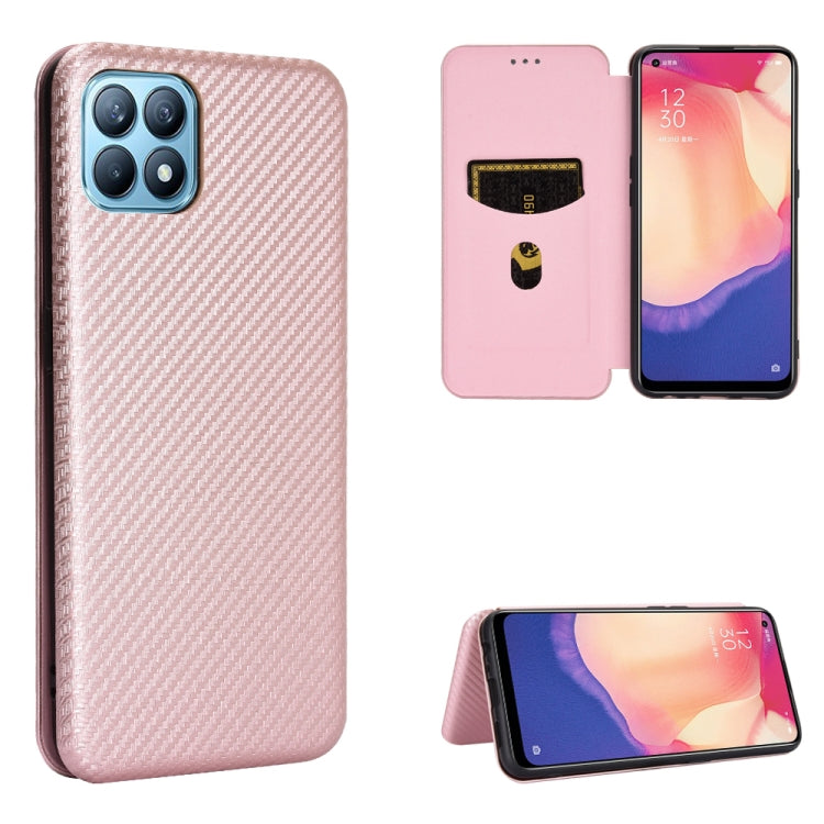 Pink carbon fiber texture magnetic flip phone case with card holder and kickstand