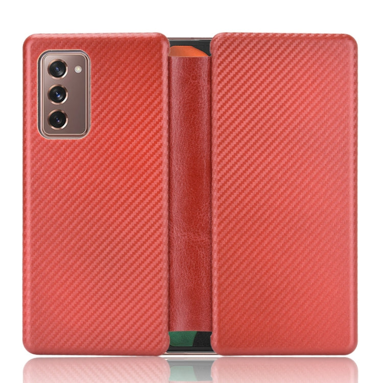 Red carbon fiber texture magnetic flip phone case with card holder and kickstand