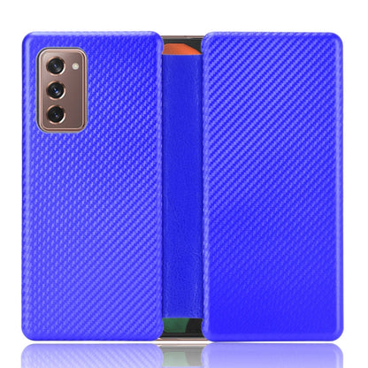 Blue carbon fiber texture magnetic flip phone case with card holder and kickstand