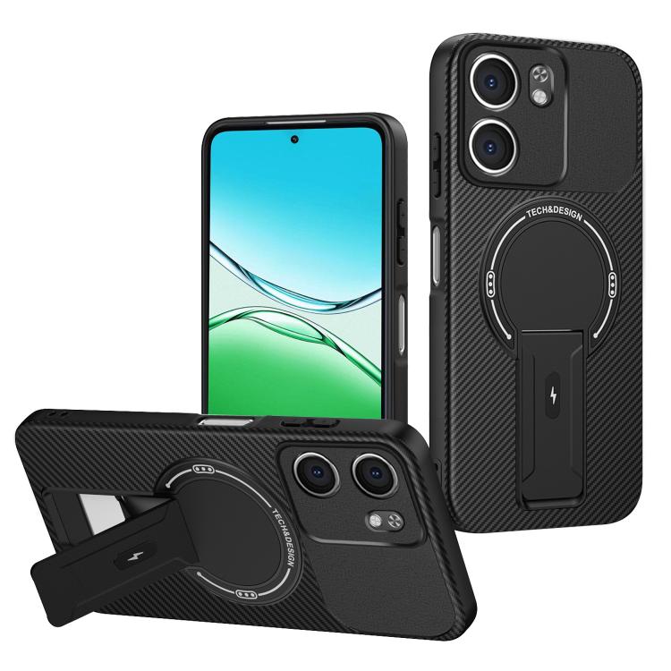 Carbon Fiber Texture MagSafe Phone Case with Holder, For OPPO Reno15 Pro 5G Global, For OPPO A5x 4G / 5G, For OPPO A5 5G / 4G Global, For OPPO Reno14 5G Global, For OPPO A5 Pro 5G / 4G Global, For OPPO Reno13 Pro Global, For OPPO Reno12 Pro Global