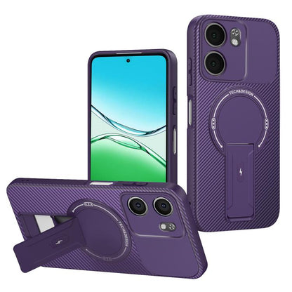 Carbon Fiber Texture MagSafe Phone Case with Holder, For OPPO Reno15 Pro 5G Global, For OPPO A5x 4G / 5G, For OPPO A5 5G / 4G Global, For OPPO Reno14 5G Global, For OPPO A5 Pro 5G / 4G Global, For OPPO Reno13 Pro Global, For OPPO Reno12 Pro Global