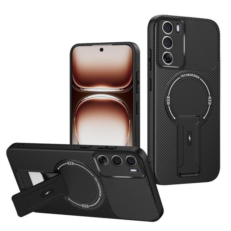 Carbon Fiber Texture MagSafe Phone Case with Holder, For OPPO Reno15 Pro 5G Global, For OPPO A5x 4G / 5G, For OPPO A5 5G / 4G Global, For OPPO Reno14 5G Global, For OPPO A5 Pro 5G / 4G Global, For OPPO Reno13 Pro Global, For OPPO Reno12 Pro Global