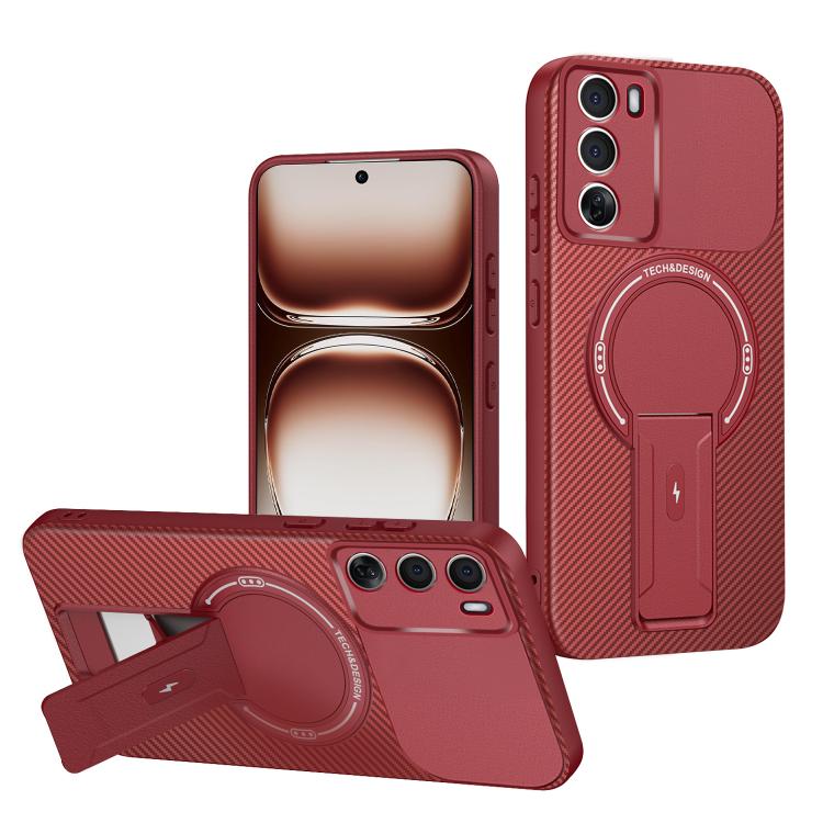Carbon Fiber Texture MagSafe Phone Case with Holder, For OPPO Reno15 Pro 5G Global, For OPPO A5x 4G / 5G, For OPPO A5 5G / 4G Global, For OPPO Reno14 5G Global, For OPPO A5 Pro 5G / 4G Global, For OPPO Reno13 Pro Global, For OPPO Reno12 Pro Global