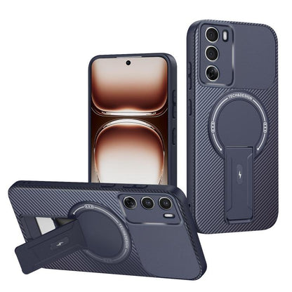 Carbon Fiber Texture MagSafe Phone Case with Holder, For OPPO Reno15 Pro 5G Global, For OPPO A5x 4G / 5G, For OPPO A5 5G / 4G Global, For OPPO Reno14 5G Global, For OPPO A5 Pro 5G / 4G Global, For OPPO Reno13 Pro Global, For OPPO Reno12 Pro Global
