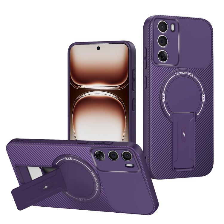 Carbon Fiber Texture MagSafe Phone Case with Holder, For OPPO Reno15 Pro 5G Global, For OPPO A5x 4G / 5G, For OPPO A5 5G / 4G Global, For OPPO Reno14 5G Global, For OPPO A5 Pro 5G / 4G Global, For OPPO Reno13 Pro Global, For OPPO Reno12 Pro Global