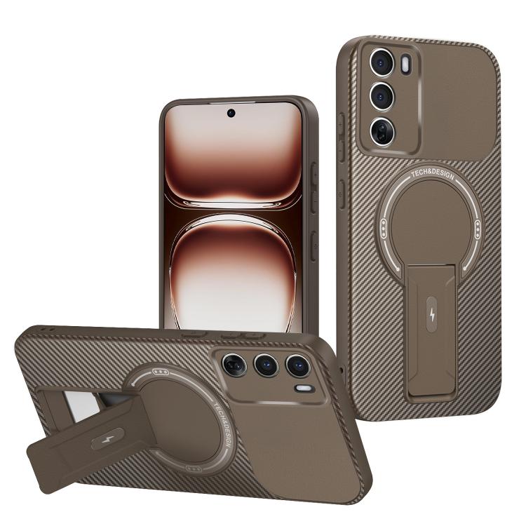 Carbon Fiber Texture MagSafe Phone Case with Holder, For OPPO Reno15 Pro 5G Global, For OPPO A5x 4G / 5G, For OPPO A5 5G / 4G Global, For OPPO Reno14 5G Global, For OPPO A5 Pro 5G / 4G Global, For OPPO Reno13 Pro Global, For OPPO Reno12 Pro Global