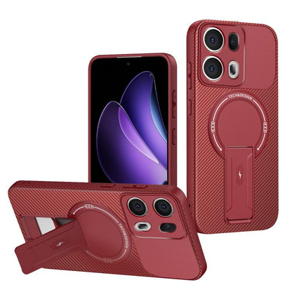 Carbon Fiber Texture MagSafe Phone Case with Holder, For OPPO Reno15 Pro 5G Global, For OPPO A5x 4G / 5G, For OPPO A5 5G / 4G Global, For OPPO Reno14 5G Global, For OPPO A5 Pro 5G / 4G Global, For OPPO Reno13 Pro Global, For OPPO Reno12 Pro Global