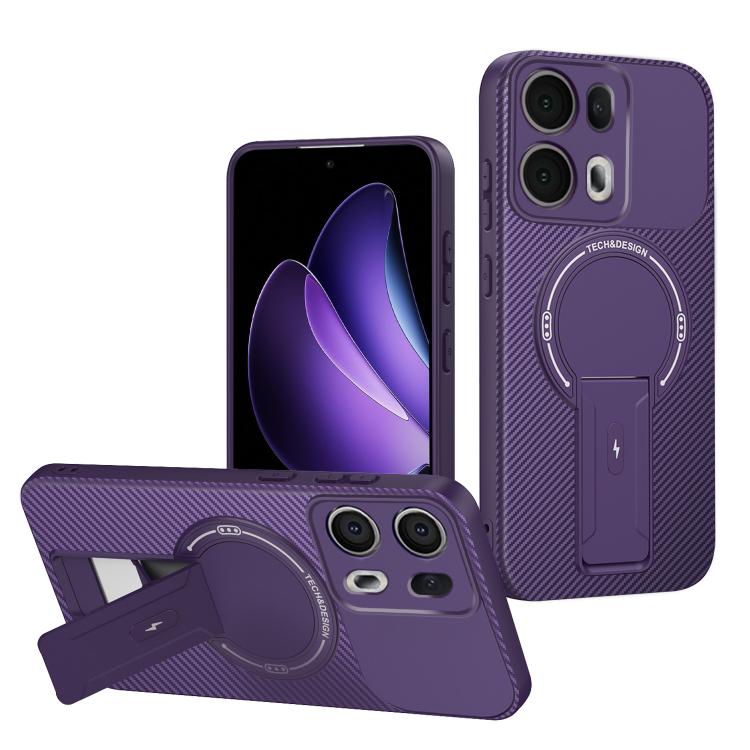 Carbon Fiber Texture MagSafe Phone Case with Holder, For OPPO Reno15 Pro 5G Global, For OPPO A5x 4G / 5G, For OPPO A5 5G / 4G Global, For OPPO Reno14 5G Global, For OPPO A5 Pro 5G / 4G Global, For OPPO Reno13 Pro Global, For OPPO Reno12 Pro Global