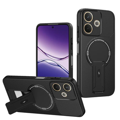 Carbon Fiber Texture MagSafe Phone Case with Holder, For OPPO Reno15 Pro 5G Global, For OPPO A5x 4G / 5G, For OPPO A5 5G / 4G Global, For OPPO Reno14 5G Global, For OPPO A5 Pro 5G / 4G Global, For OPPO Reno13 Pro Global, For OPPO Reno12 Pro Global