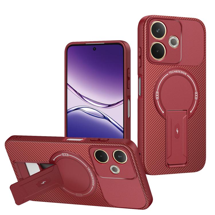 Carbon Fiber Texture MagSafe Phone Case with Holder, For OPPO Reno15 Pro 5G Global, For OPPO A5x 4G / 5G, For OPPO A5 5G / 4G Global, For OPPO Reno14 5G Global, For OPPO A5 Pro 5G / 4G Global, For OPPO Reno13 Pro Global, For OPPO Reno12 Pro Global