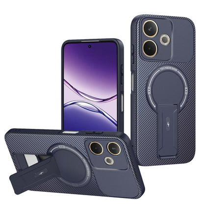 Carbon Fiber Texture MagSafe Phone Case with Holder, For OPPO Reno15 Pro 5G Global, For OPPO A5x 4G / 5G, For OPPO A5 5G / 4G Global, For OPPO Reno14 5G Global, For OPPO A5 Pro 5G / 4G Global, For OPPO Reno13 Pro Global, For OPPO Reno12 Pro Global