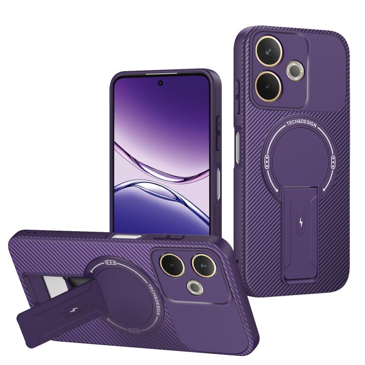 Carbon Fiber Texture MagSafe Phone Case with Holder, For OPPO Reno15 Pro 5G Global, For OPPO A5x 4G / 5G, For OPPO A5 5G / 4G Global, For OPPO Reno14 5G Global, For OPPO A5 Pro 5G / 4G Global, For OPPO Reno13 Pro Global, For OPPO Reno12 Pro Global