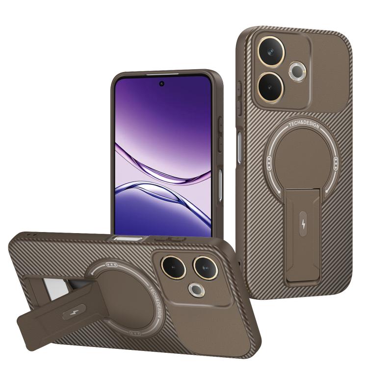 Carbon Fiber Texture MagSafe Phone Case with Holder, For OPPO Reno15 Pro 5G Global, For OPPO A5x 4G / 5G, For OPPO A5 5G / 4G Global, For OPPO Reno14 5G Global, For OPPO A5 Pro 5G / 4G Global, For OPPO Reno13 Pro Global, For OPPO Reno12 Pro Global