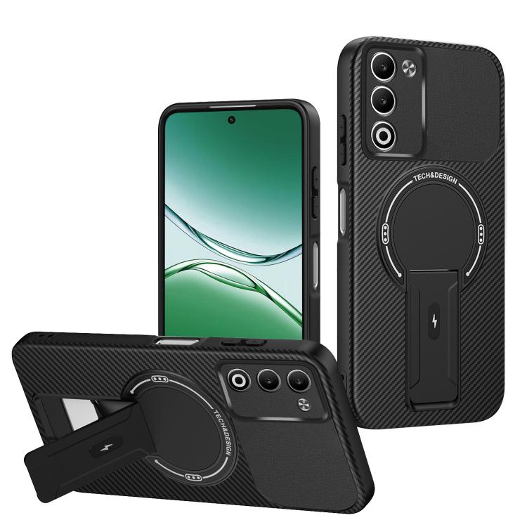 Carbon Fiber Texture MagSafe Phone Case with Holder, For OPPO Reno15 Pro 5G Global, For OPPO A5x 4G / 5G, For OPPO A5 5G / 4G Global, For OPPO Reno14 5G Global, For OPPO A5 Pro 5G / 4G Global, For OPPO Reno13 Pro Global, For OPPO Reno12 Pro Global